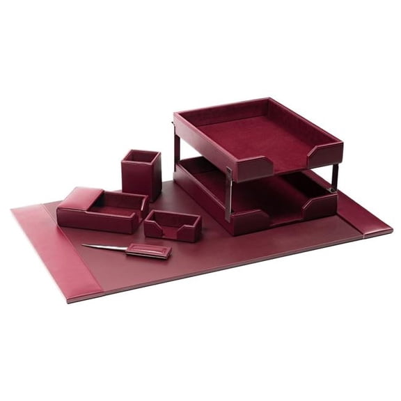 Dacasso DL-5203 Burgundy Bonded Leather 8-Piece Desk Set