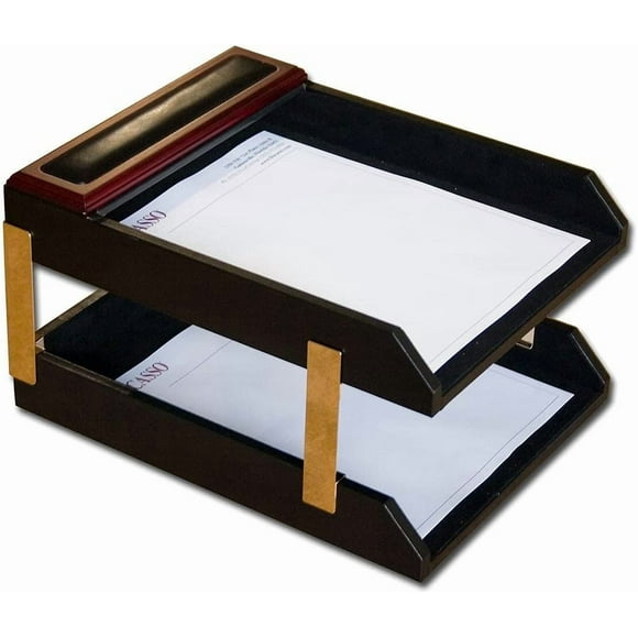 Dacasso Rosewood & Leather Double Letter Trays (A8020)