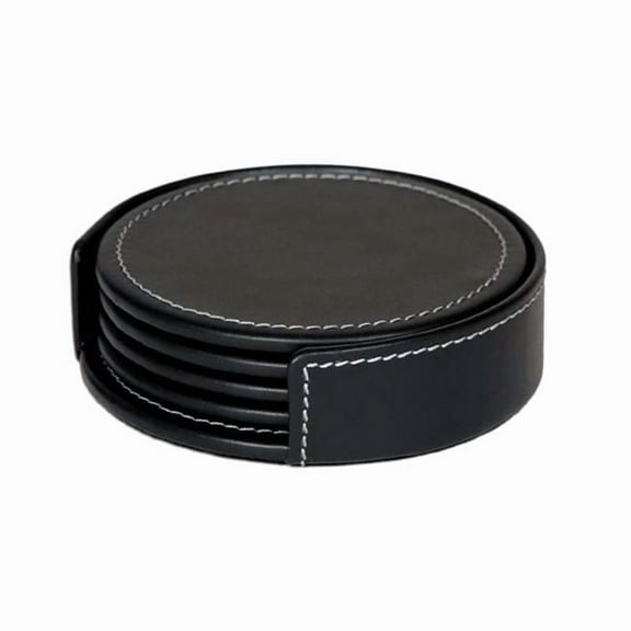 Dacasso Rustic Black Leather Coaster Set with Holder
