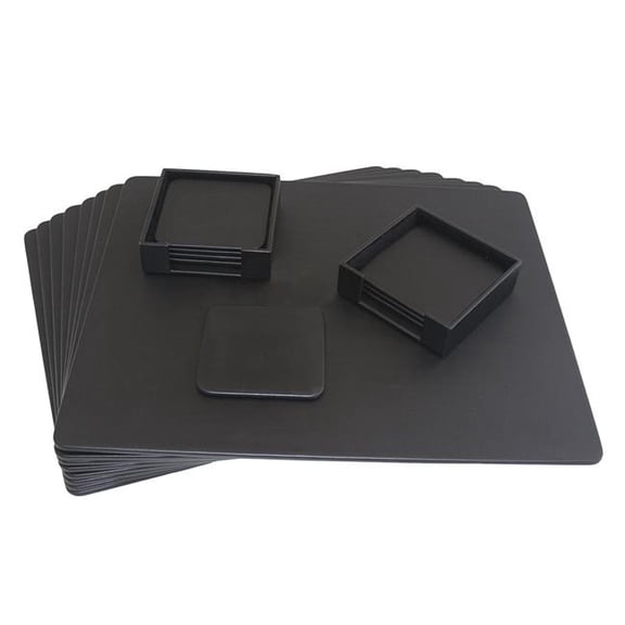 Dacasso TQ-1005 8 Seat Black Leatherette Conference Room Set w/ Square Coasters, 17 x 14 Size Pads