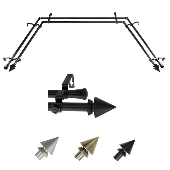 Dache 13/16" Double Bay Window curtain rod Adjustable 20"-36", 38"-72" - Black,(ABay-65-2D)