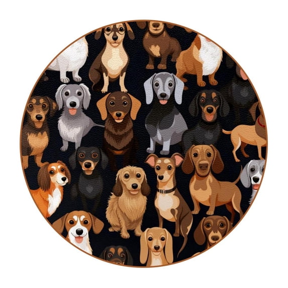Dachshund 6pcs Round Coasters Set, Microfiber Leather Drink Coasters, 11x11 cm/4.3x4.3 in, Heat- Cup Coasters for Tabletop