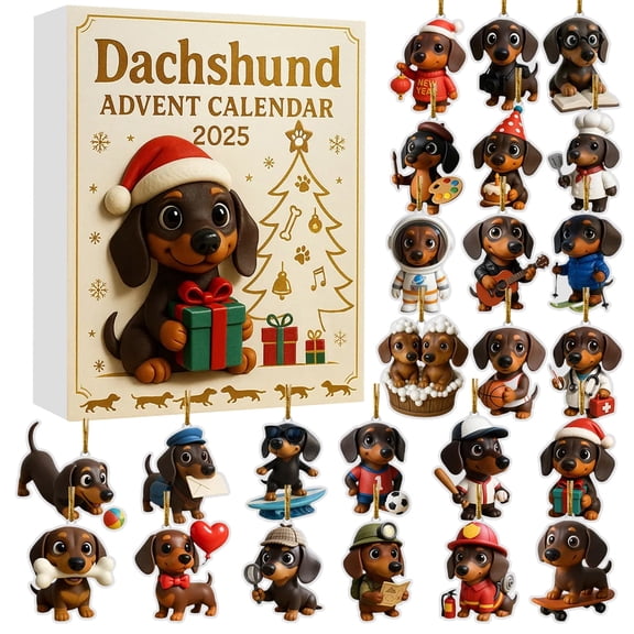 Dachshund Advent Calendar 2025, 24 Days Christmas Countdown with Cute Wiener Dog Ornaments, Mini Dachshund Acrylic Decorations, Holiday Xmas Tree Dcor & Gifts for Dog Lovers, Pet Owners