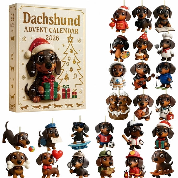 Dachshund Advent Calendar 2026, 24-Day Xmas Countdown Calendar with 24 Acrylic Hanging Ornaments, Christmas Tree Decorations and Holiday Gifts for Dachshund Owners, Dog Lovers and Families