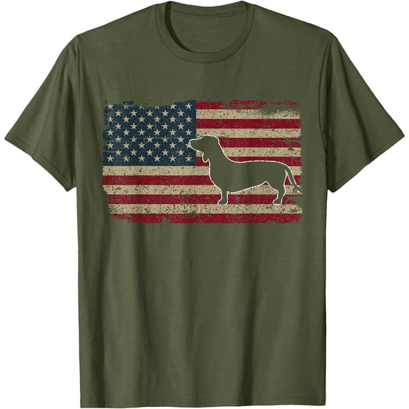 Dachshund America Flag Patriotic Weiner Dog Gift Unisex T-Shirt for Men Women Kids Toddler,Military Green Color,Size 2XL