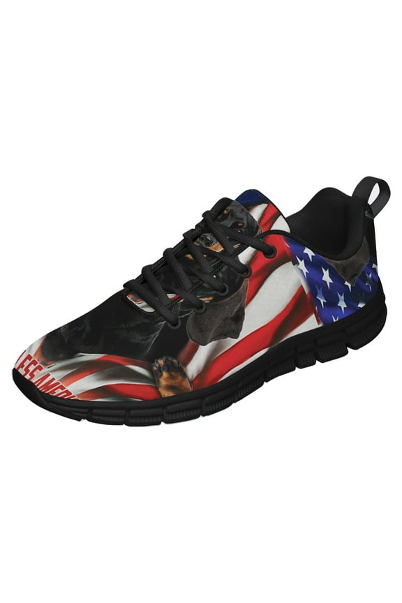 Dachshund American Flag Us Running Shoes Sneakers Mesh Black Size 10