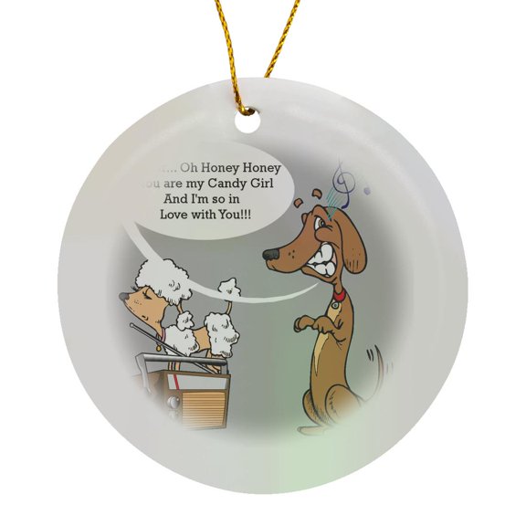 3drose, Dachshund and Poodle Candy Girl, Circle Porcelain Ornament