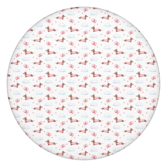 Dachshund Balloon Cloud White Pattern Round Elastic Tablecloth, 36-44 Inch Waterproof, Machine Washable, Indoor & Outdoor Use