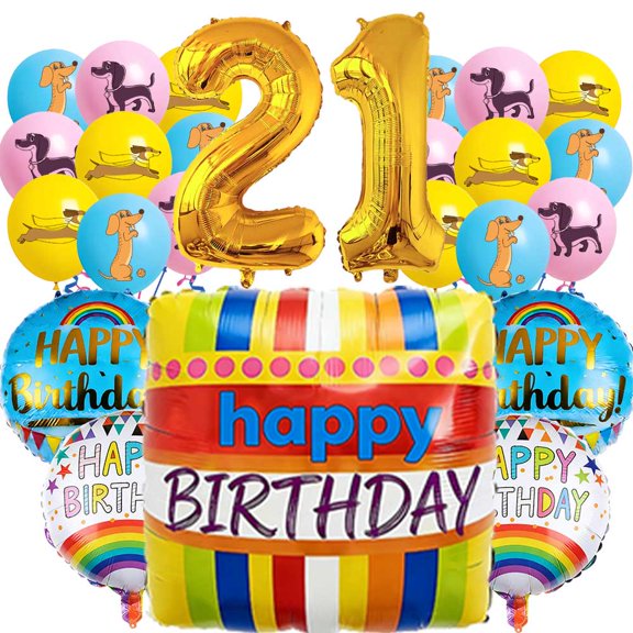 Dachshund Balloons Party Supplies 21th Big Number Decorations Decor Kit Birthday