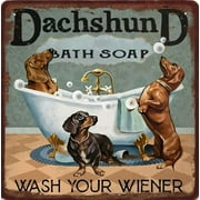Dachshund Bath Soap Wash Your Wiener Dachshund Vintage Tin Sign Dog Lover Gift Bathroom Decor Plate Plaque Metal Tin Sign Birthday Anniversary Housewarming Gift for Women Men 12x12 Inch