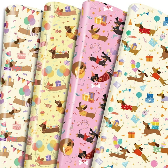 Dachshund Birthday Wrapping Paper - 12 Sheets Cute Pets Dogs Wrapping Paper for Birthday Baby Shower Wrap Supplies Sheets