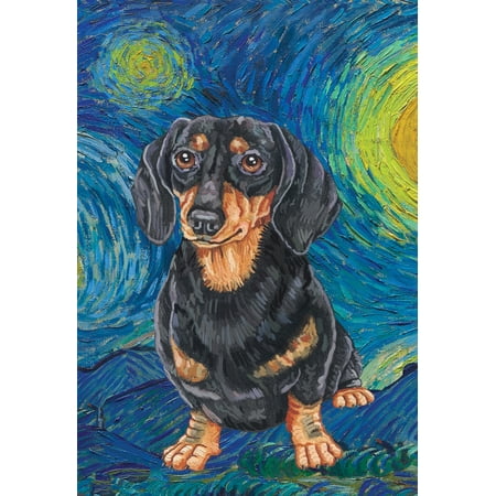 Dachshund Black/Tan - Best of Breed Van Gogh Garden Flag