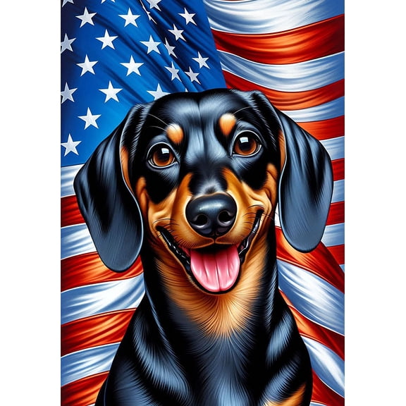Dachshund Black/Tan Smooth - Best of Breed DCR Patriotic III Outdoor House Flag Mailbox Flag 28" x 40"