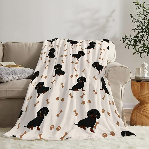 Dachshund Blanket Cute Soft Cozy Dachshund Fleece Blanket Warm Fuzzy Weiner Dog Paw Throw Blanket Dachshund Gifts Stuff for Women Kids Bed 40"X50"
