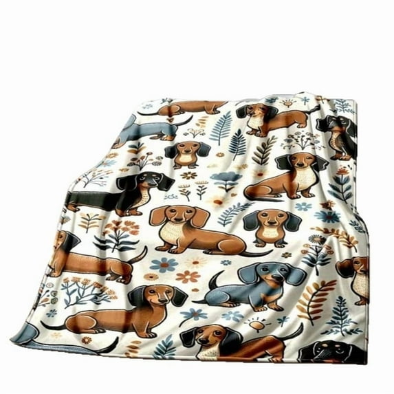 Dachshund Blanket, Wiener Dog Throw for Boys Girls, Floral Pattern Decor for Couch Bed Living Room, Pets Lover Gifts, 59x79in