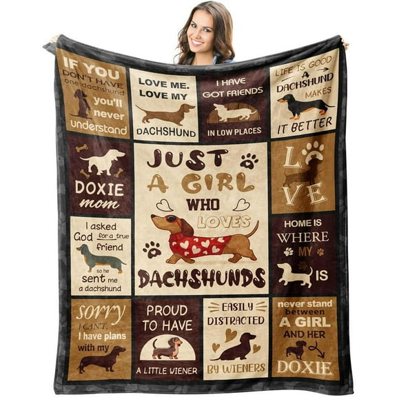 Dachshund Blanket for Women, Flannel Fleece Throw, Christmas Birthday Gift for Dog Lovers