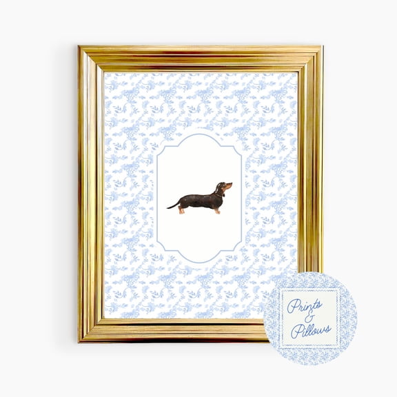Dachshund Blue And White Cottage Core Decor Grand Millennial Style Dog Nursery Wall Art Dog Mom Gift