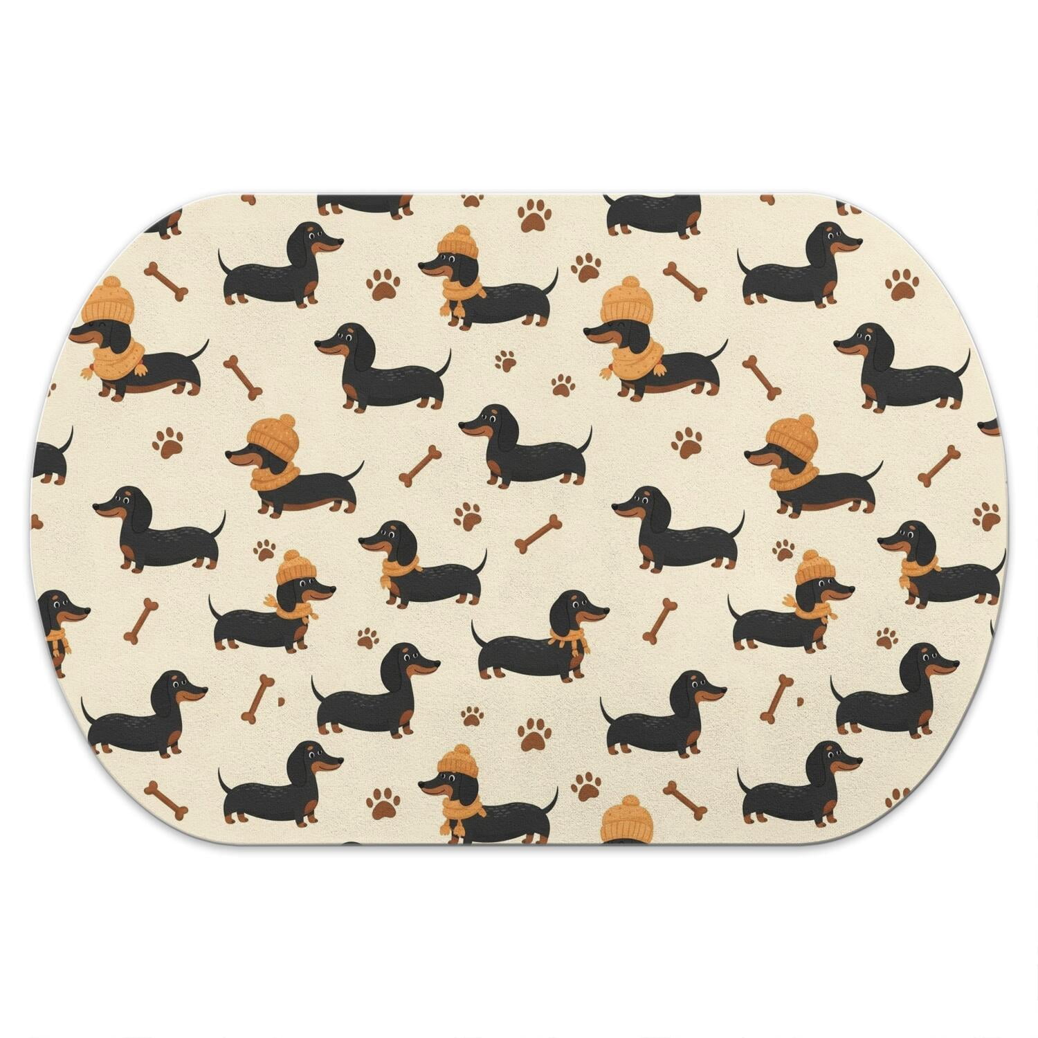 Layering Mat Dachshund and Bone Beige Pattern Diatomaceous Earth Bath Mat, Non-Slip ...