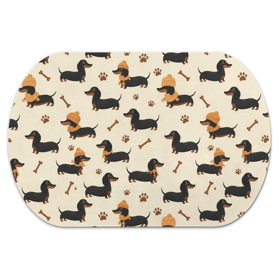 Dachshund and Bone Beige Pattern Diatomaceous Earth Bath Mat, Non-Slip ...