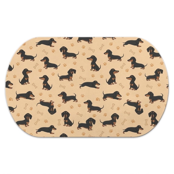 Oramge Pattern Dachshund and Bone Orange Pattern Diatomaceous Earth Bath Mat, Entryway ...