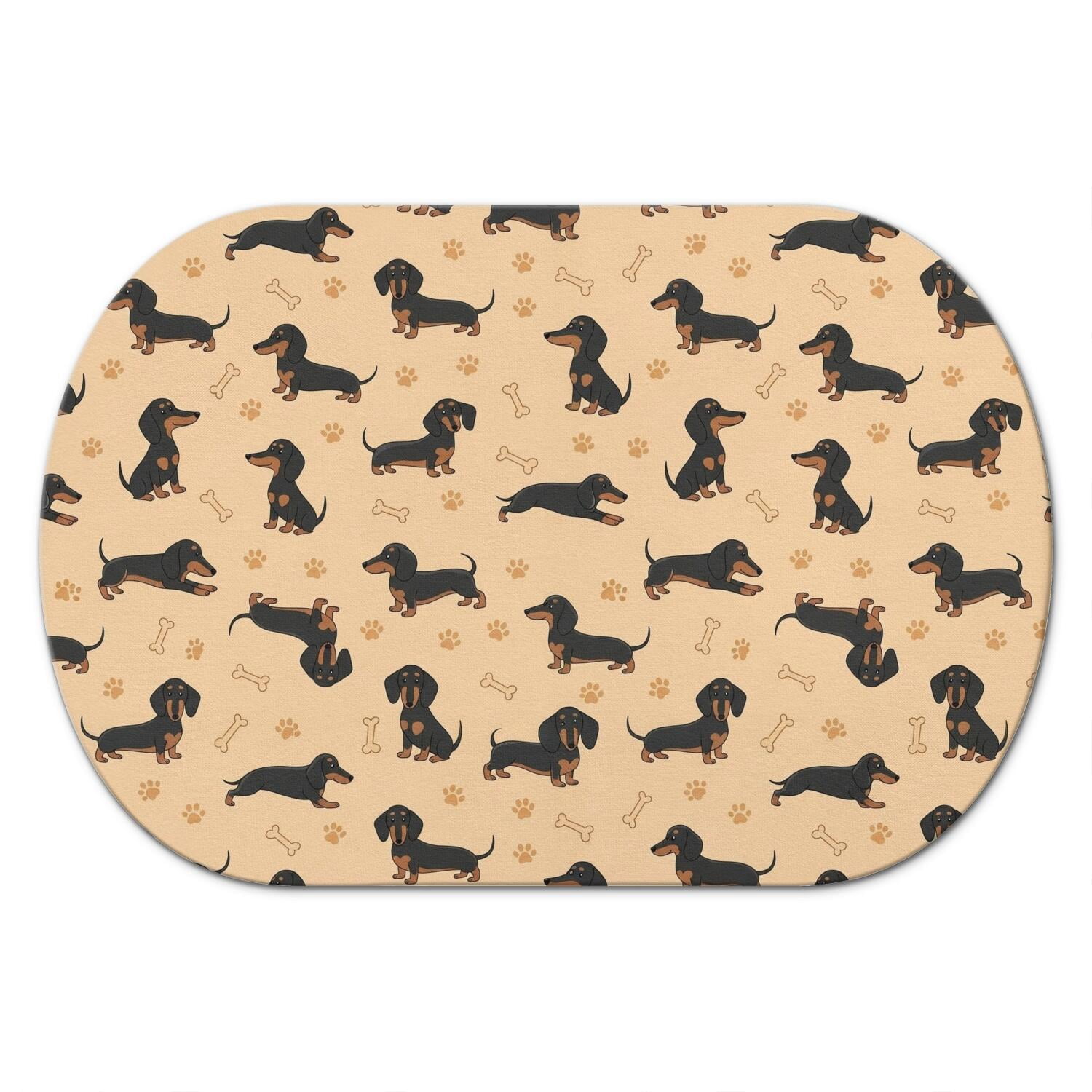 Layering Mat Dachshund and Bone Orange Pattern Diatomaceous Earth Bath Mat, Shower ...