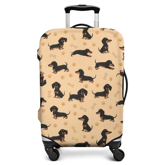 Oramge Pattern Dachshund and Bone Orange Pattern Luggage Cover,Stretch Suitcase Dust ...