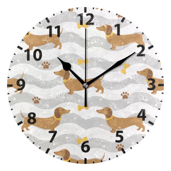 Dachshund Bow Wall Clock 10in Round Artistic Oil Painting Home Decor Desk Table Clock