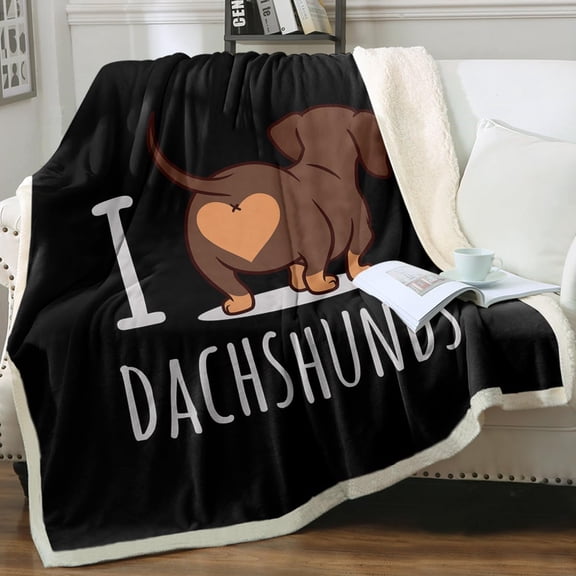 Dachshund Butt Fleece Throw Blanket for Kids Girls Boys Soft Plush Dachshund Lovers Gift Black Sherpa Blanket for Couch Chair, Throw (50" X 60")