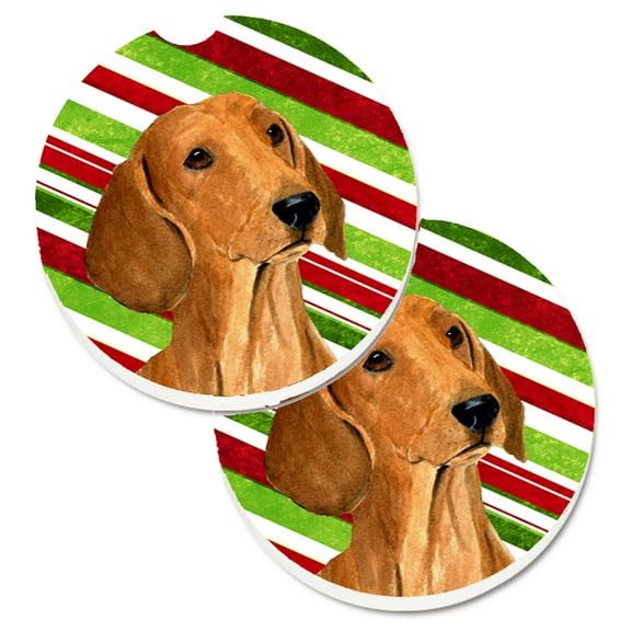 Dachshund Candy Cane Holiday Christmas Set of 2 Cup Holder Car Coasters