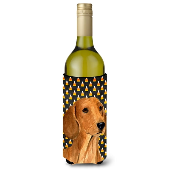 Dachshund Candy Corn Halloween Portrait Wine Bottle Hugger