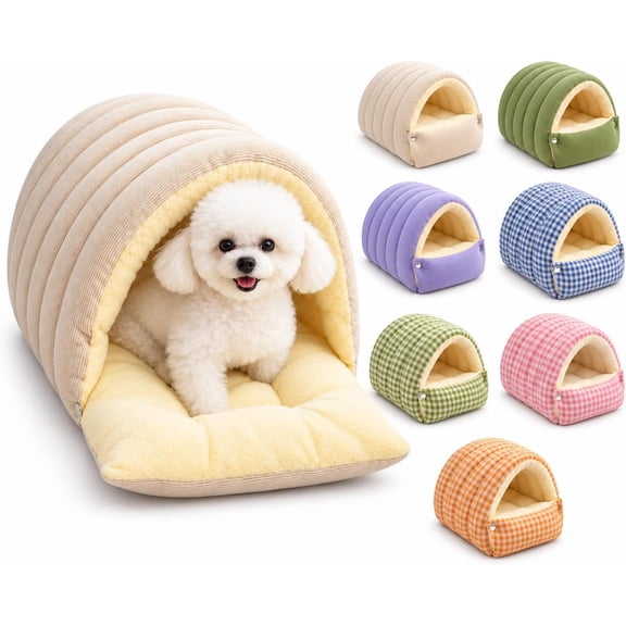 Dachshund Cave Bed, 2-in-1 Convertible Small Dog Cave Bed with Adjustable Snap Front, Plush-Lined Covered Dog Bed for Small Dogs, Cozy Indoor Pet Hideaway for Puppies and Cats