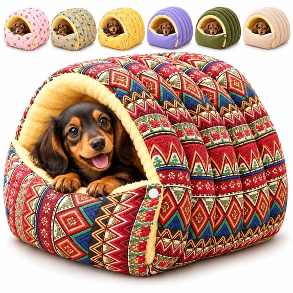 Cat No Button Dachshund Cave Bed Corduroy or Cotton 2-in-1 with Snaps and Zipper Cat ...