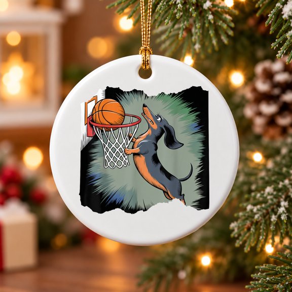 Dachshund Chiweenie Wiener Dog Playing Basketball Funny Dog Ceramic Ornament
