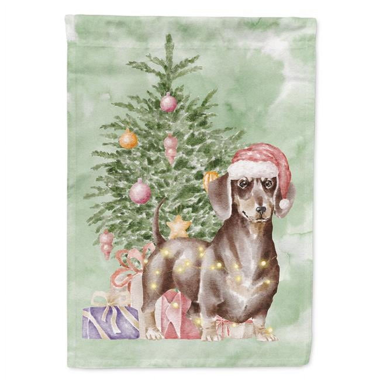 Dachshund Chocolate Tan Christmas Presents and Tree Flag Canvas House Size