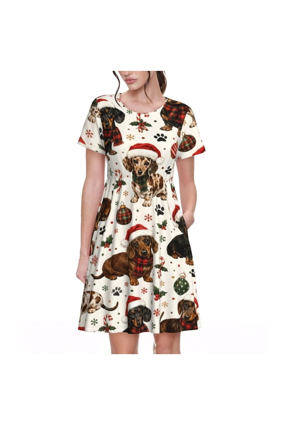 Dachshund Christmas Dresses Short Sleeve Nightdresses for Women