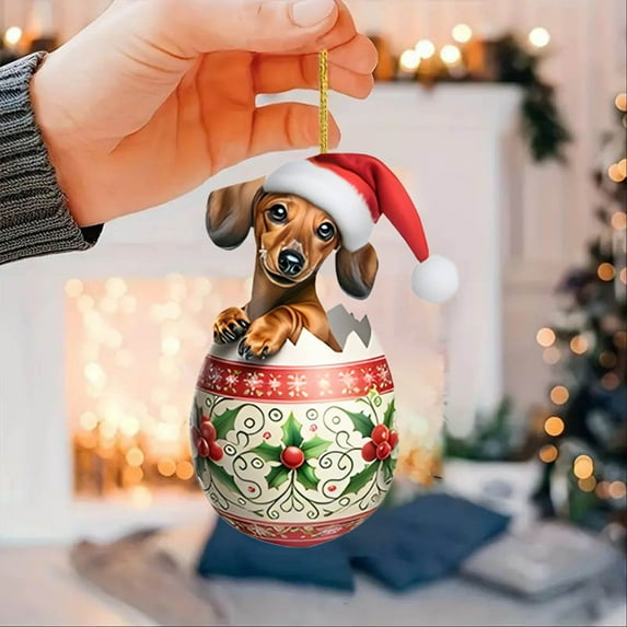 Dachshund Christmas Hanging Tag - Holiday Car Decor Keychain Gift
