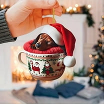 Dachshund Christmas Ornament 2025, Playful and Sleepy Puppy, Christmas Puppy in Mugs Christmas Decorations, Acrylic 2 Side Printed Christmas Decor, Personalized Christmas Ornaments for Dog Lovers
