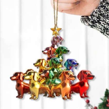 Dachshund Christmas Ornament,Christmas Tree Dachshund Pendants,2D Acrylic Cute Sausage Dog Tree Decoration Car Interior Hanging Ornament Crafts Dog Lover Gift(B)