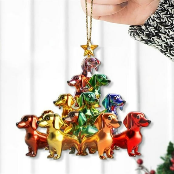 Dachshund Christmas Ornament,Christmas Tree Dachshund Pendants,2D Acrylic Cute Sausage Dog Tree Decoration Car Interior Hanging Ornament Crafts Dog Lover Gift(B)