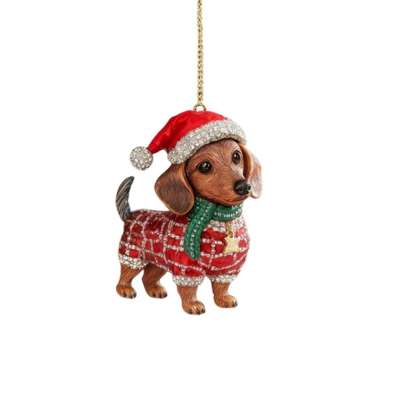 Dachshund Christmas Ornament, Funny Dog Holiday Tree Decorations, Xmas Decor for Car Backpacks