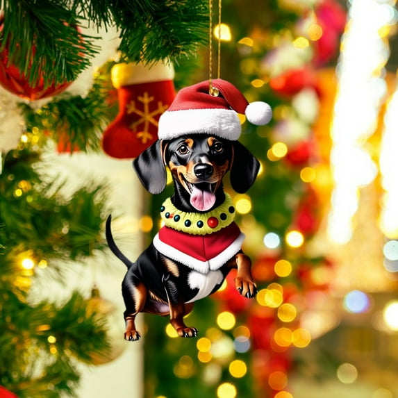 Dachshund Christmas Ornament for Tree – Acrylic Dog Holiday Decor Pendant, Cute Pet Lover Gift for Xmas Stocking, Car & Home Decoration (3.1 Inch)