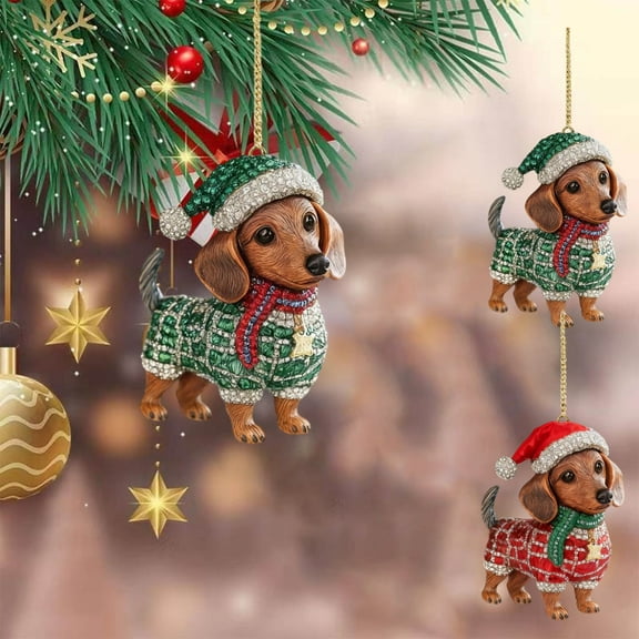 Dachshund Christmas Tree Ornament, an adorable breed-specific decoration that celebrates pet companionship with festive style, perfect for holiday tree displays and seasonal accents, 3.14in, Green