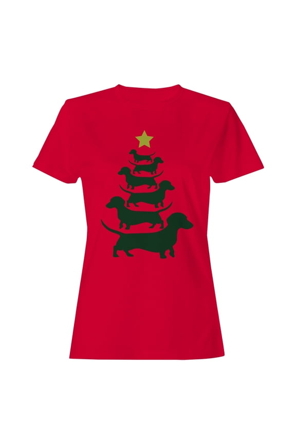Dachshund Christmas Tree Womens Graphic Tee