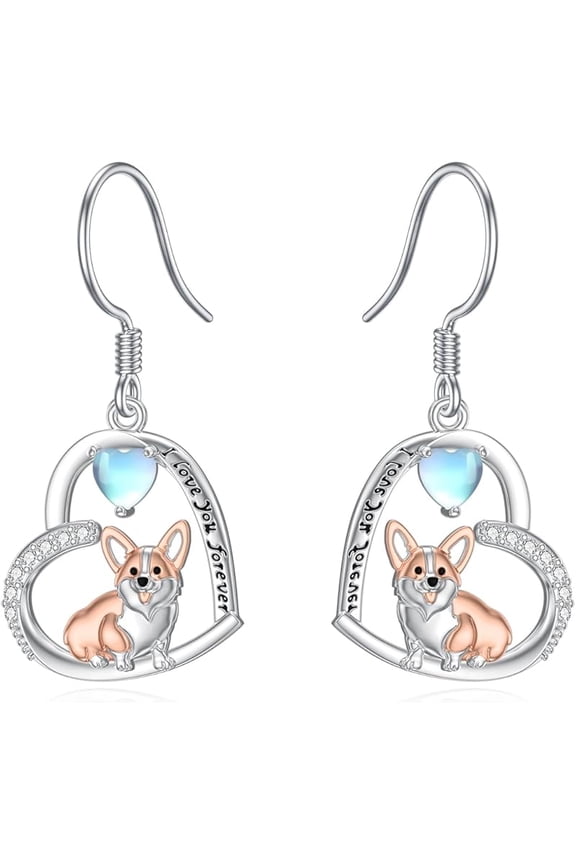 Dachshund/Corgi Earrings 925 Sterling Silver Cute Dog Birthstone Dangle Earring Dachshund/Corgi Jewelry Gifts for Women Dachshund Lover