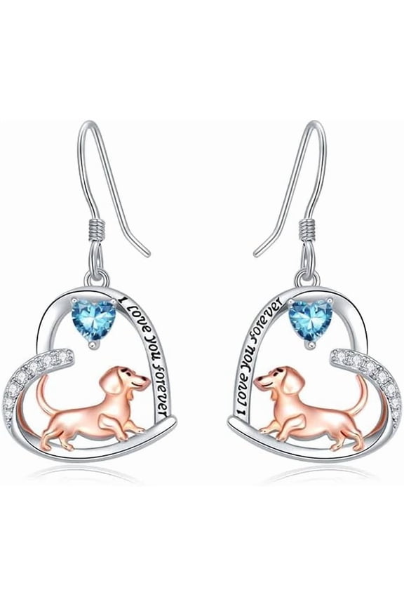 Dachshund/Corgi Earrings 925 Sterling Silver Cute Dog Birthstone Dangle Earring Dachshund/Corgi Jewelry Gifts for Women Dachshund Lover