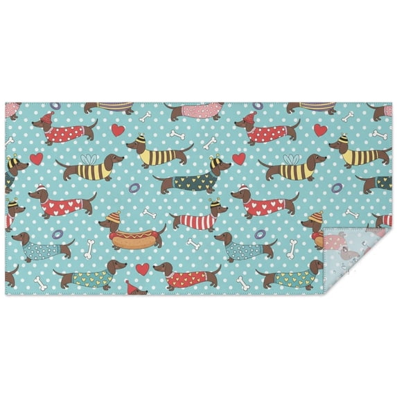 Dachshund Costume and Bone Rectangle Tablecloth 60"x120", Waterproof Polyester Wipeable Spillproof Table Cover for Dining Camping Indoor and Outdoor Use