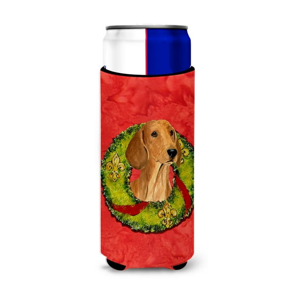Dachshund Cristmas Wreath Ultra Hugger for slim cans