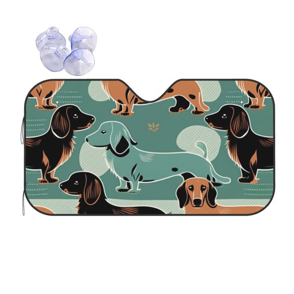 Dachshund Cute Retro Reflective Car Windshield Sunshade, UV Ray Reflector Sun Visor Universal Fit for SUVs, Trucks, Sedans,M