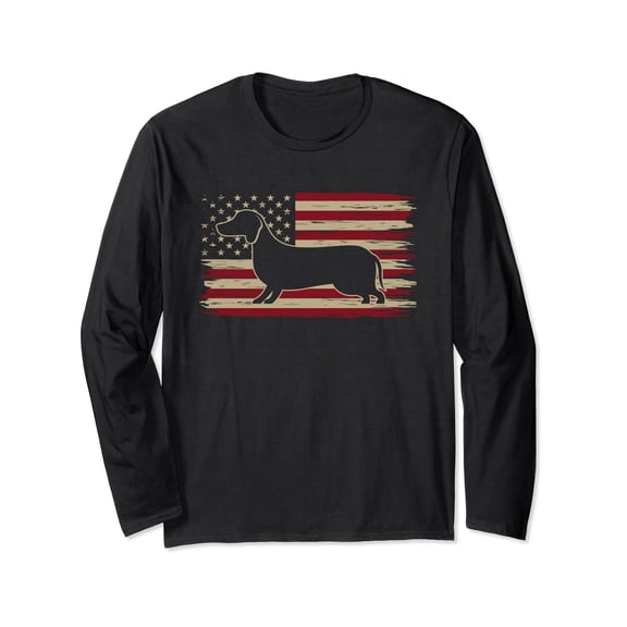 Dachshund Dad American Flag Long Sleeve T-Shirt for Dog Lovers and Pet Enthusiasts