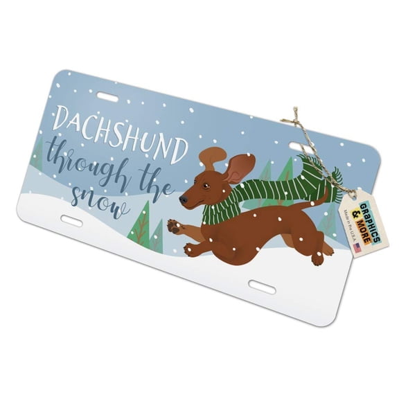 Dachshund Dashing Through The Snow Winter Christmas Novelty Metal Vanity Tag License Plate